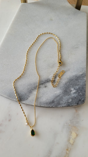 HALF AND HALF NECKLACE WITH EMERALD PENDANT