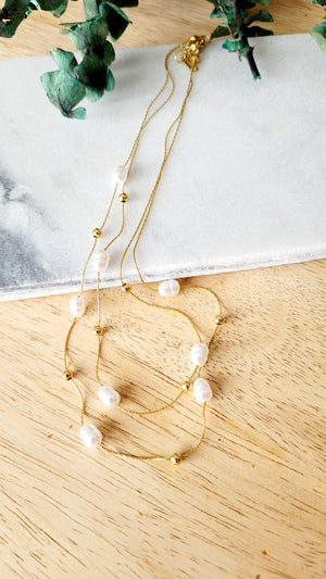 
                
                    Load image into Gallery viewer, Pearl Double layer Necklace
                
            